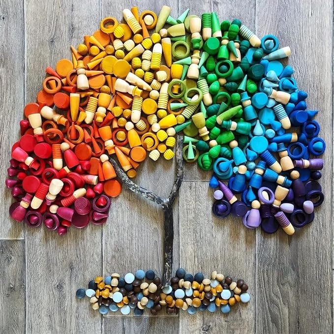 Candywood Rainbow Color Style Wooden Loose Parts Sensory Play Toys (81 PCS)