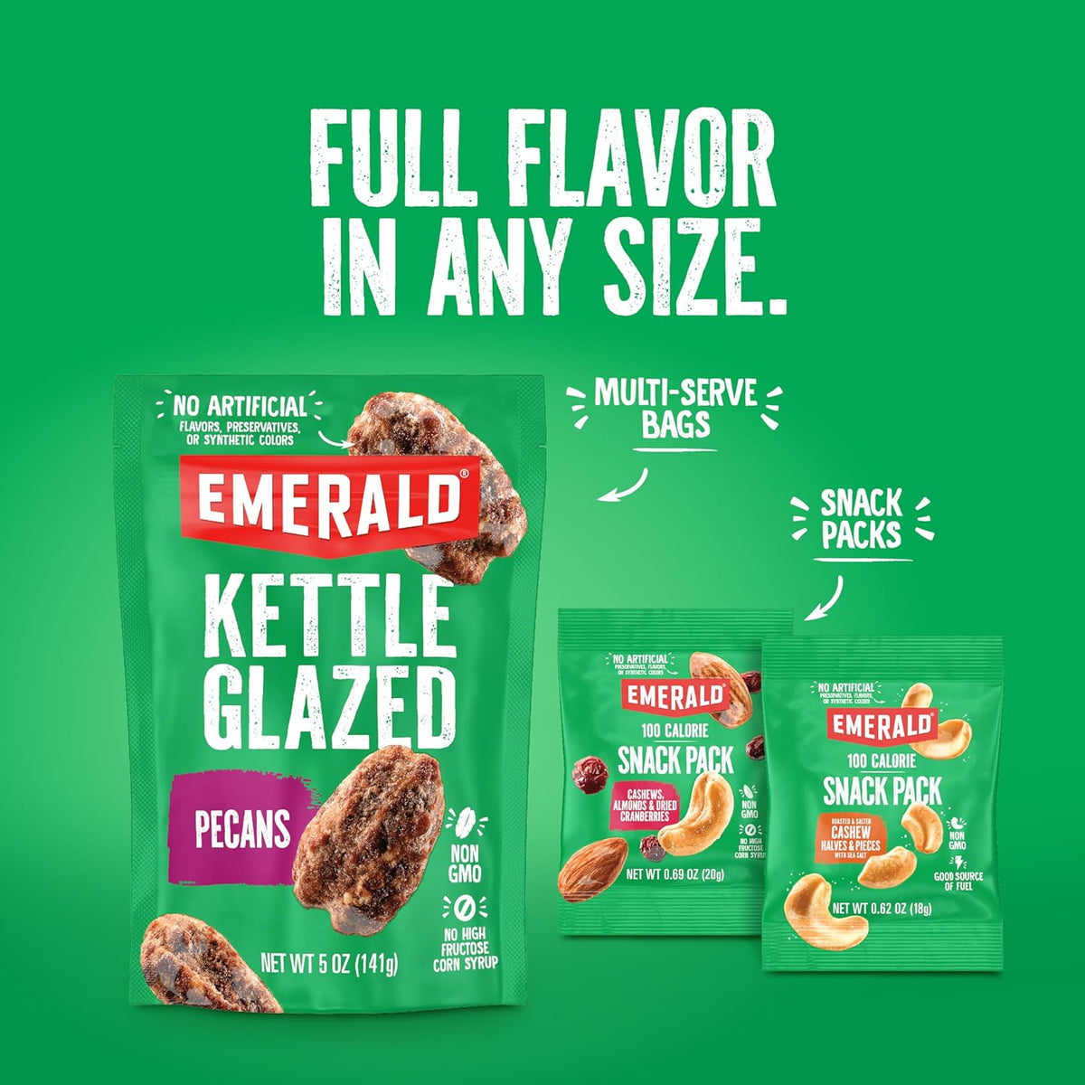 Emerald Nuts Roasted and Salted Cashews 7ct (1-Pack), 100-Calorie Individual Packs, Plant-Based Protein, Kosher Certified, Non-GMO, Contains No Artificial Preservatives, Flavors or Synthetic Colors