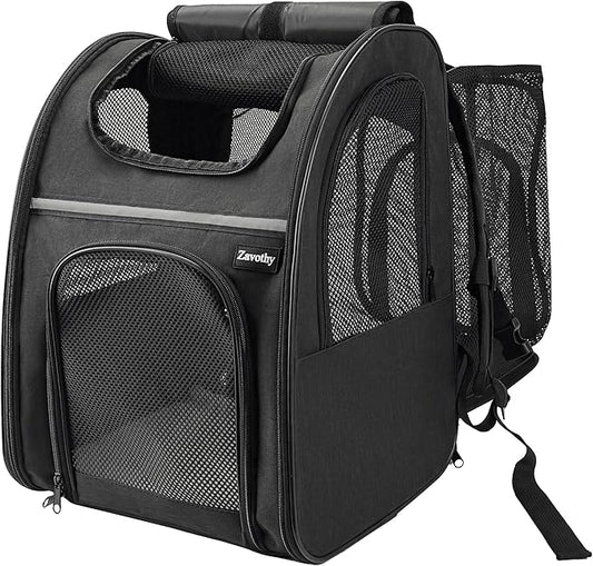 Zavothy Cat Backpack Carrier, Expandable Airline Approved Pet Backpack for Small Cats & Dogs, Breathable Mesh Cat Carrier Backpack with Padded Bottom, Foldable Travel Bag – Black