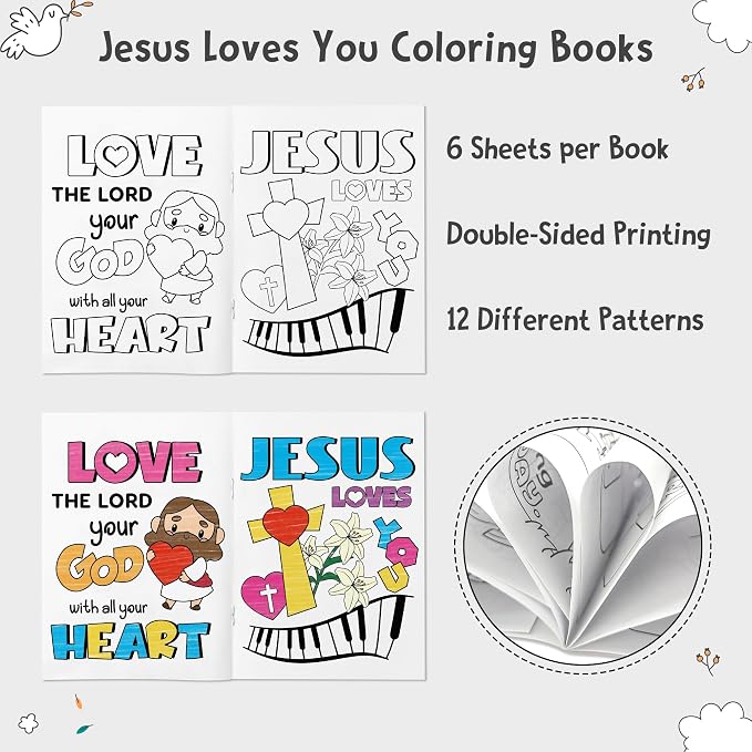 Dvbonike 96Pcs Jesus Loves You Coloring Books Religious DIY Color-in Pages | Bible Drawing Booklet Bulk, Christian Artwork, Holiday Activity, Sunday School Supplies, Classroom Rewards, Gift, for Kids