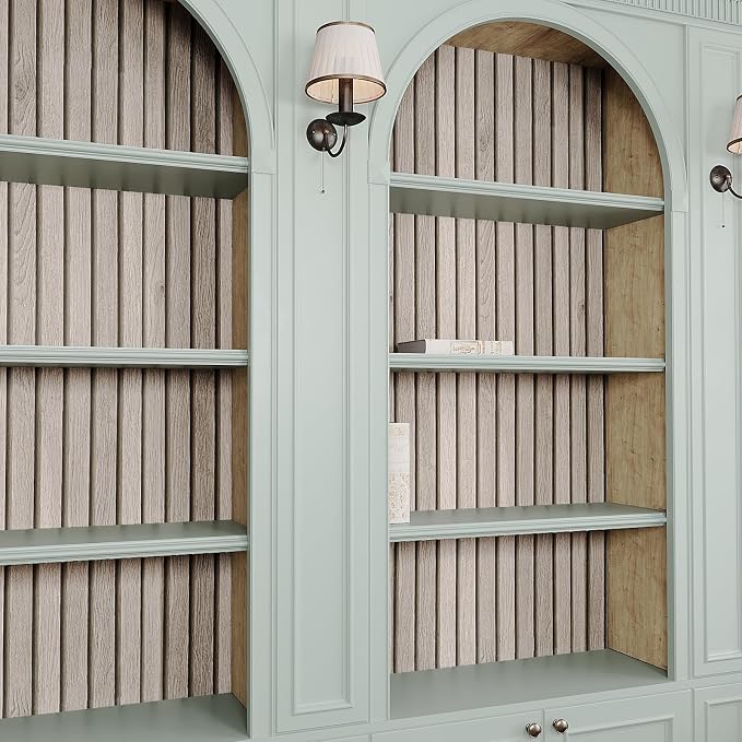 VEELIKE 15.7''x118'' Grey Wood Slats Wallpaper Peel and Stick Removable Wooden