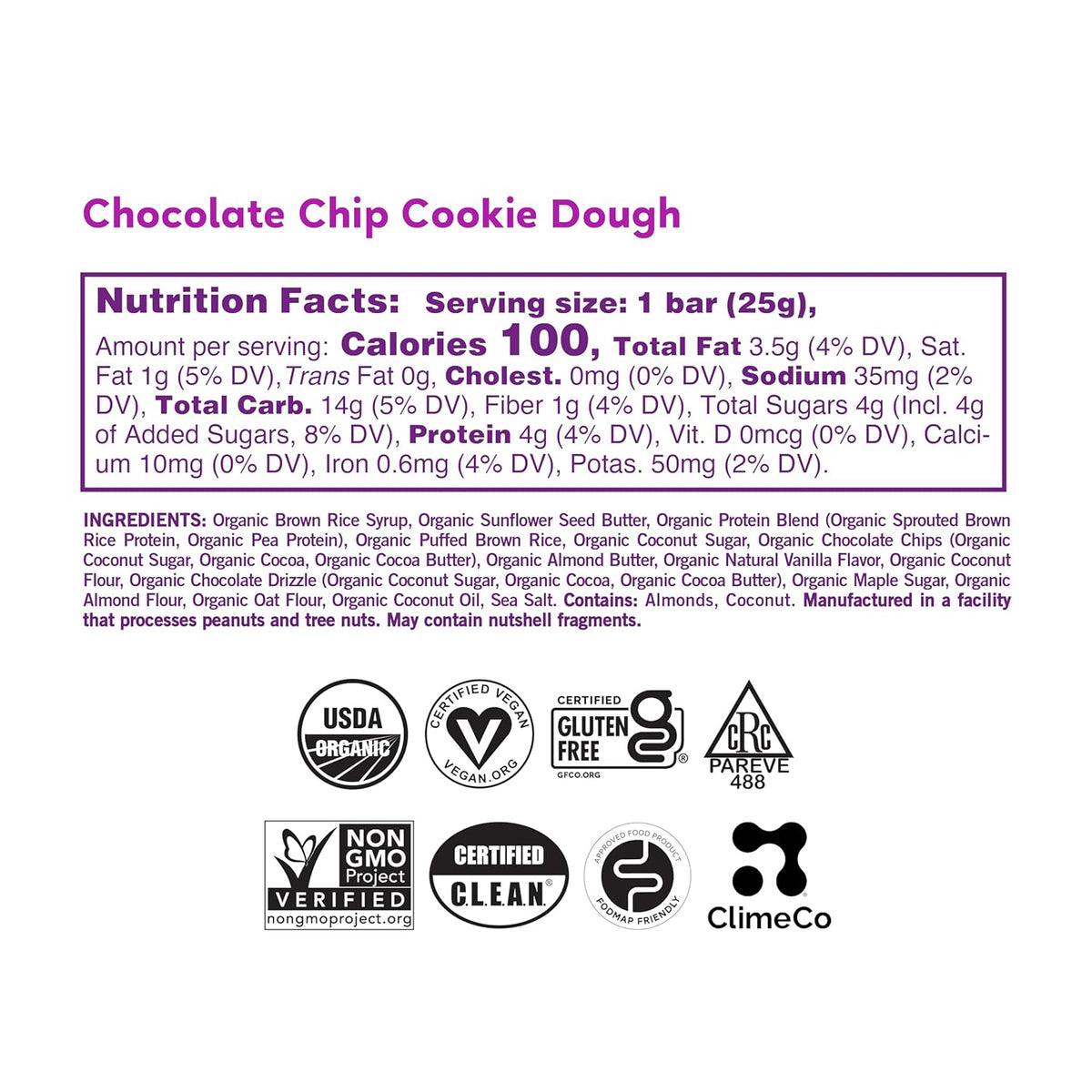 Gomacro, Macrobar Kids Chocolate Chip Cookie Dough Organic 7 Count, 6.3 Ounce