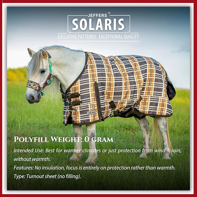 Jeffers Pony Poppins Solaris 1200 Denier Turnout Blanket Brown & Cream Plaid 66" - Waterproof, Breathable Horse Blanket with 0 gram Polyfill, No Insulation, Ideal Protection for Wind & Rain,