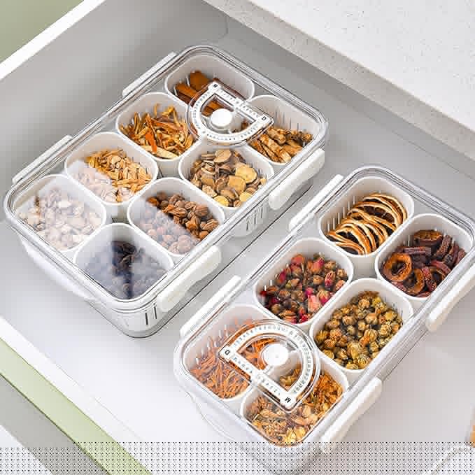 shopwithgreen Divided Serving Tray with Lid, Portable Snack Box Charcuterie Veggie Tray with Lid, Food Storage Organizer with 8 Colandersfor Fruit, Vegetable, Refrigerator, Kitchen, Party, Picnic