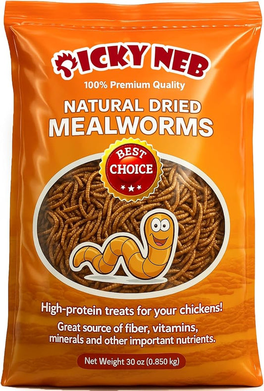 Dried Mealworms 100% Non-GMO 30 Oz - Mealworms for Birds, Chickens, Ducks - Perfect High-Protein Treats - Whole Large Meal Worms, Dried for Chickens and Bluebird Food Bulk