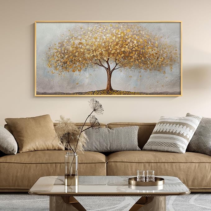 Large Framed Tree of Life Gold Wall Art, Large Canvas Prints Paintings Artwork