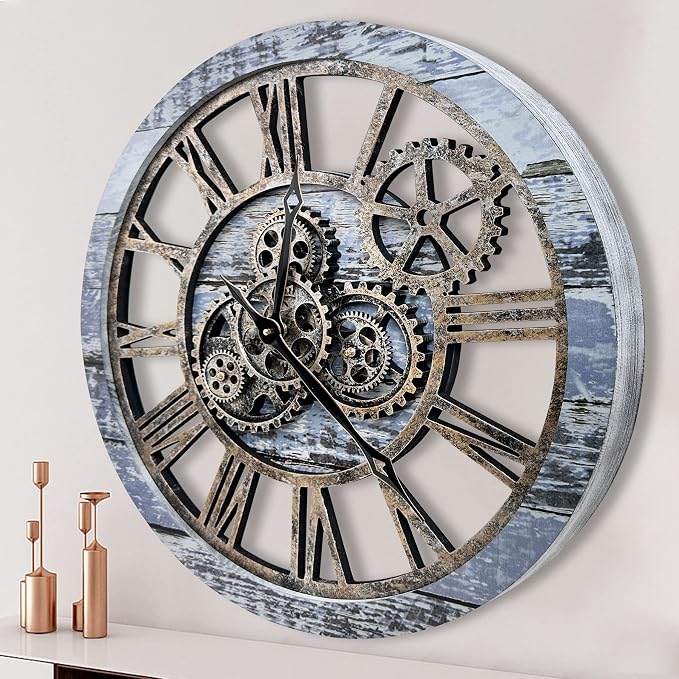 The B-Style Large Wall Clock 24 inch Moving Gear Wall Clock Oversized Vintage