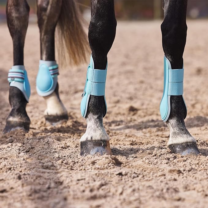 HORZE Adepto Open Front Tendon Boots | Durable Shell with Neoprene Lining - Canal Blue - Pony