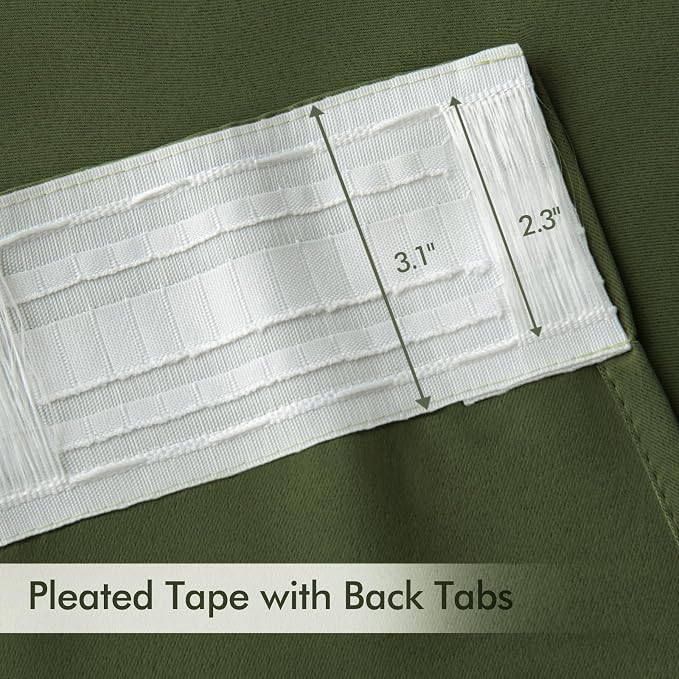 MIULEE Olive Green Back Tab Blackout Curtains 108 Inch Long 2 Panels Set