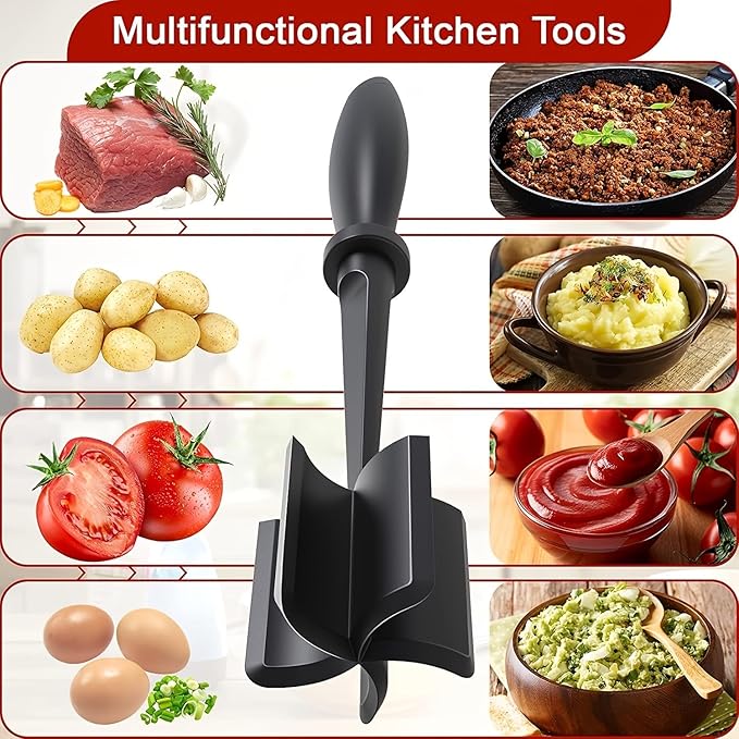 2Pcs Meat Chopper and Masher - Ground Beef Hamburger Smasher, Plastic Spatula, Kitchen Separator Tool for Food, Potato, Bean - Silicone Chop and Stir, Meat Dicer