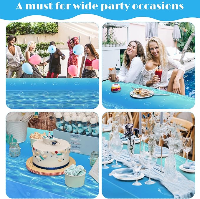 Kochorie 54 Inch x 200 Ft Ocean Waves Plastic Tablecloth Roll in Slide Cutter