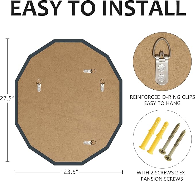 Bathroom Mirrors for Over Sink, Round Frameless Mirrors for Wall, 23.5x27.5