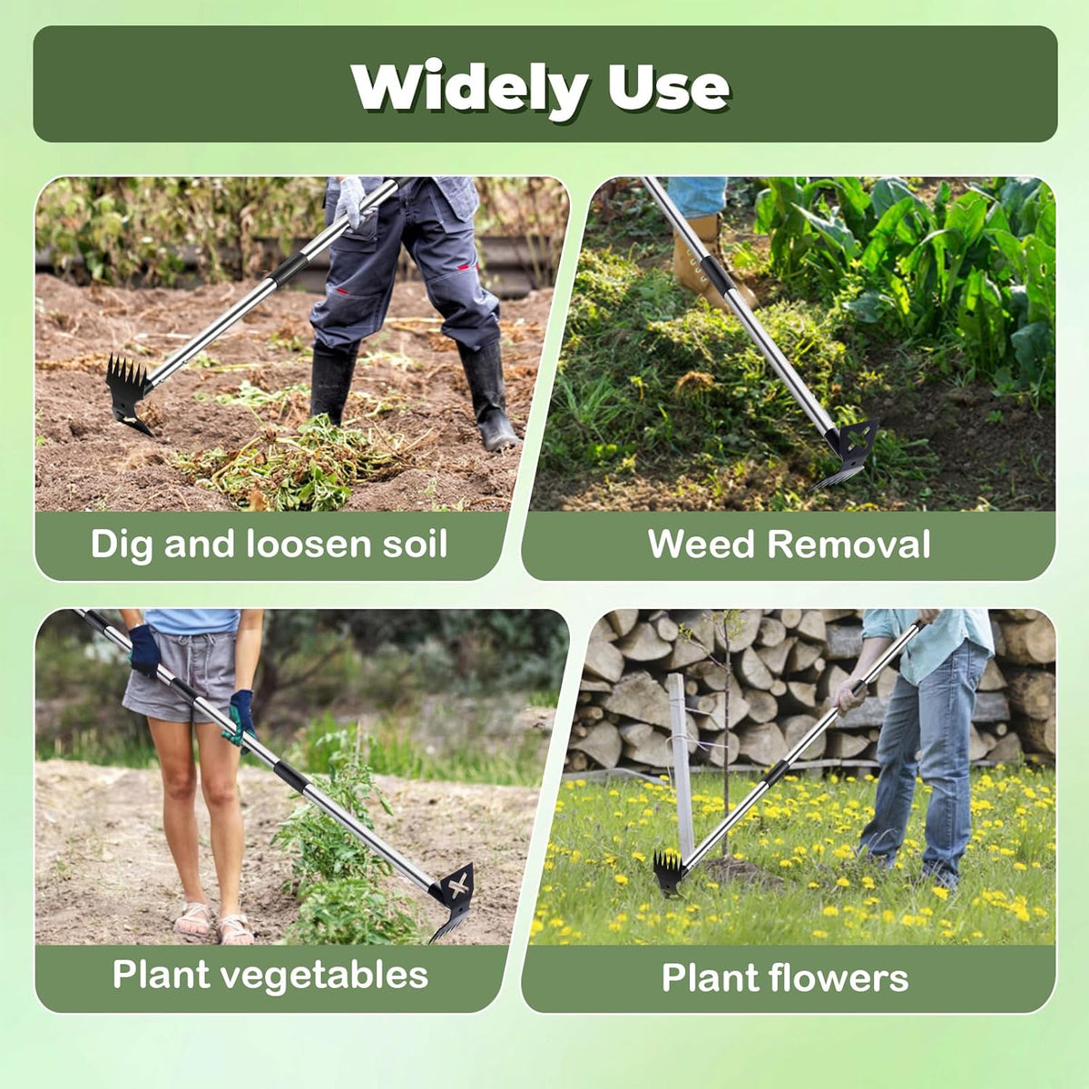 Weed Puller Tool with Long Handle - 60" Manual Weeder Remover Tool, 2 in 1 Hand Weed Rake and Garden Hoe for Gardening, Heavy Duty Uprooting Weeding Pull for Yard, Lawn, Patio and Garden