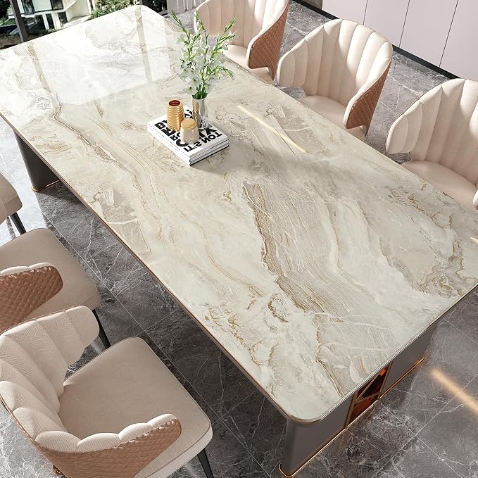 VEELIKE Glossy Beige Gold Liquid Marble Contact Paper
