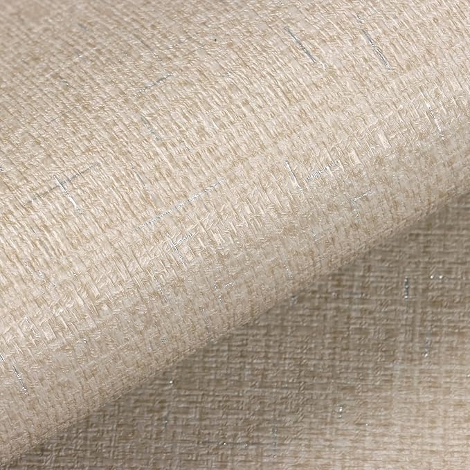 VEELIKE Beige Grasscloth Peel and Stick Wallpaper Textured Grass Woven