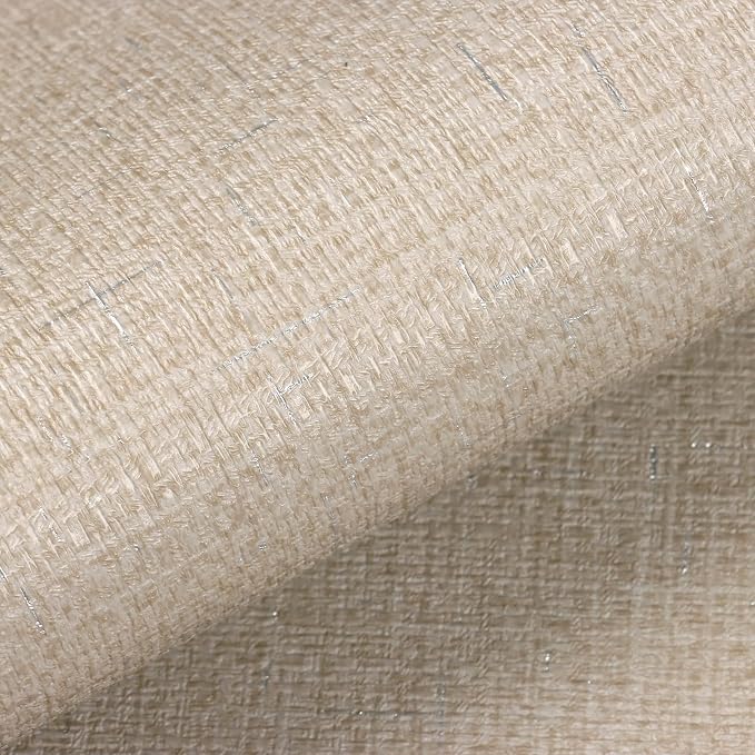 VEELIKE Beige Grasscloth Peel and Stick Wallpaper Textured Neutral Grasscloth