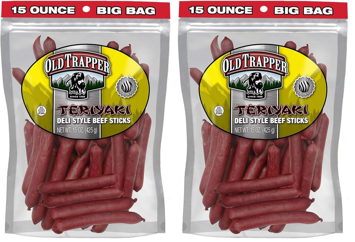 Old Trapper Original Deli-Style Beef Sticks,15-Ounce Package, Perfect for On-the-Go Snacking, Six Grams of Protein and Zero Grams of Sugar per Serving (Pack of One)
