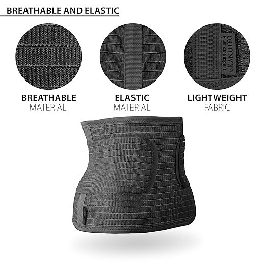 ORTONYX Abdominal Binder for Postpartum, C-Section, and Hernia Support - Belly Band for Women and Men - Adjustable Hook&Loop, Breathable Fabric, Lower Back Support - Black S/M