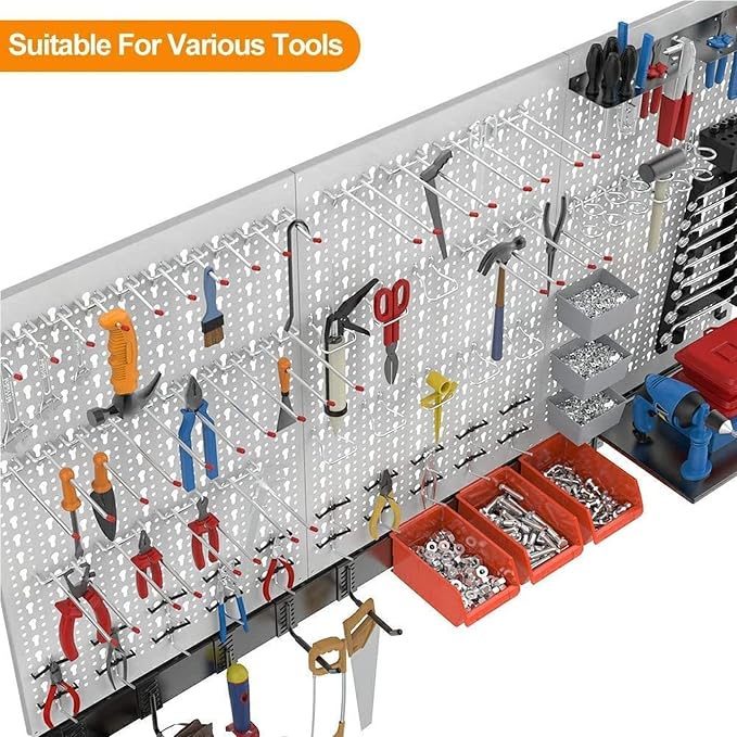 TORACK 109 PCS Pegboard Wall Organizer 4 ft. Garage Metal Pegboard Utility Tool