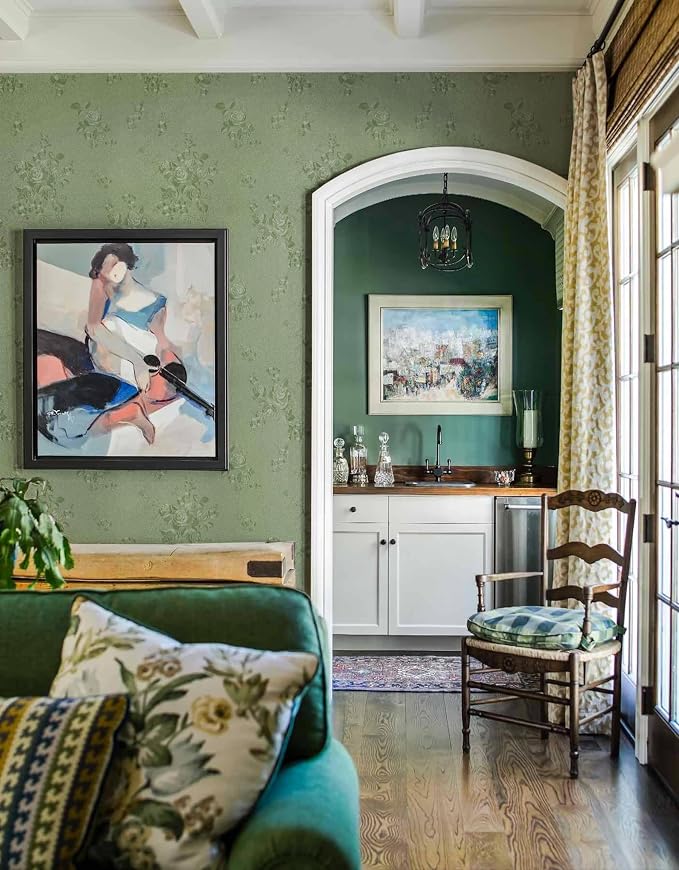Erfoni 394"x17.7" Green Floral Embossed Wallpaper