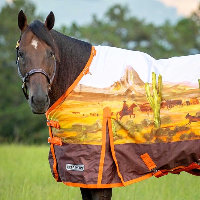 Jeffers Expression 1200 Denier Standard Neck Turnout Sheet, Cattle Drive, 69"- Waterproof, Breathable Horse Sheet with 0g Polyfill, No Insulation, Ideal Protection for Wind & Rain, Lightweight