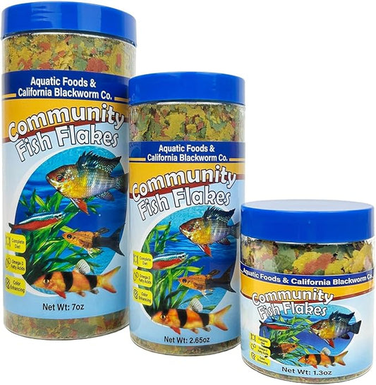 Aquatic Foods Inc. Community & Tropical Fish Flakes, for Angel Fish, Guppies, Live Bearers, Loaches, Gouramis, Catfish, Cichlids, 12-Type Pellet Mix & 4-Type Wafer Mix Included...7.0oz Canister