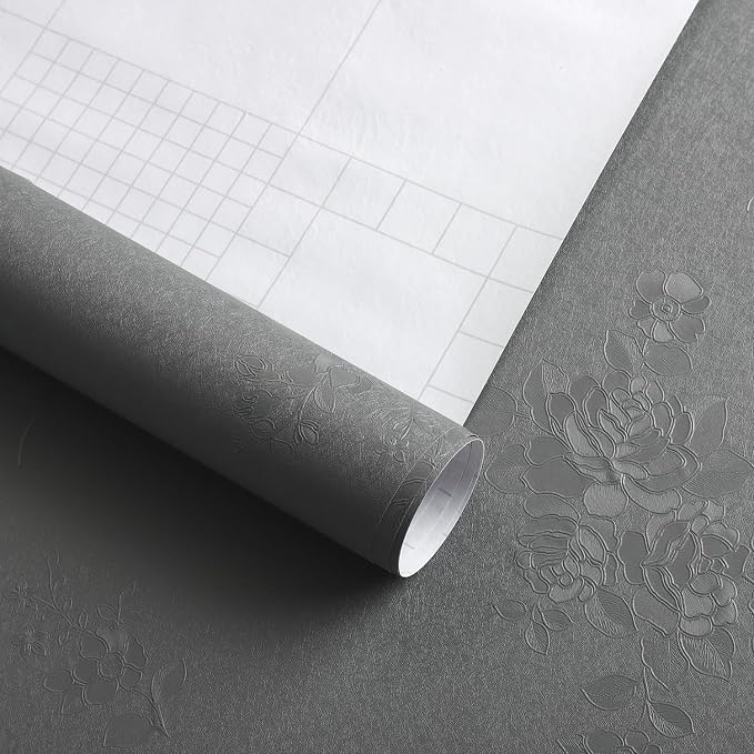 Erfoni 118"x17.7" Gray Peel and Stick Wallpaper Thicken Floral Embossed Contact