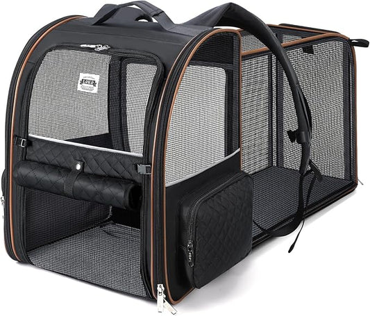 Lekebobor Large Cat Backpack Carrier Expandable Pet Carrier Backpack for Small Dogs Medium Cats Fit Up to 18 Lbs, Dog Backpack Carrier, Foldable Puppy Backpack Carrier for Travel, Black