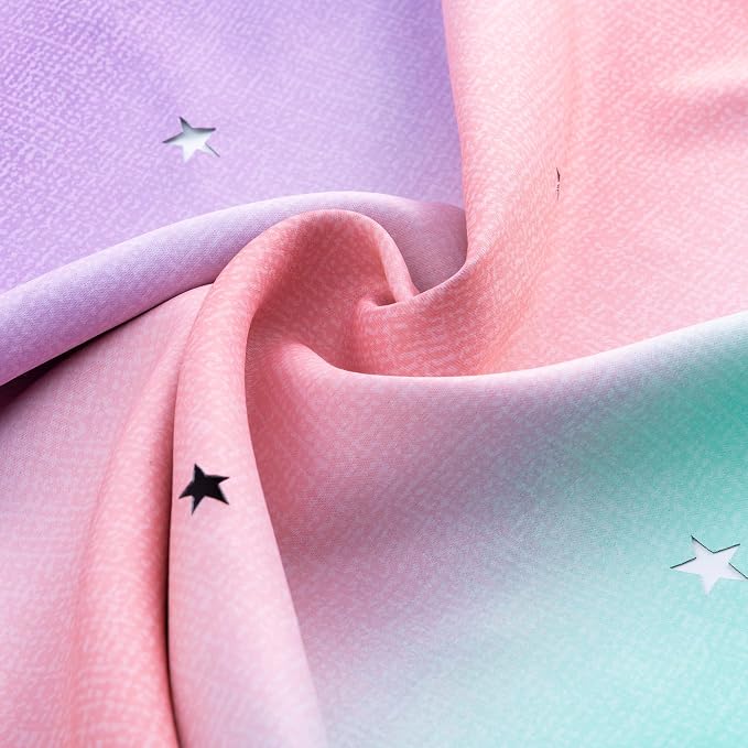 XiDi Curtains for Bedroom Decor, Rainbow PinkPuGreen-52-90
