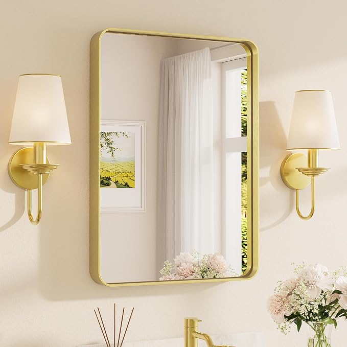 TETOTE Gold Framed Mirror for Bathroom, 22 x 30 Inch Vanity Mirror for Wall