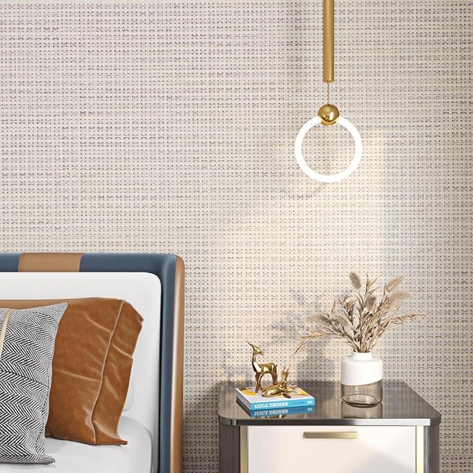 FunStick 16"x240" Thick Beige Wallpaper Peel and Stick Modern Grasscloth