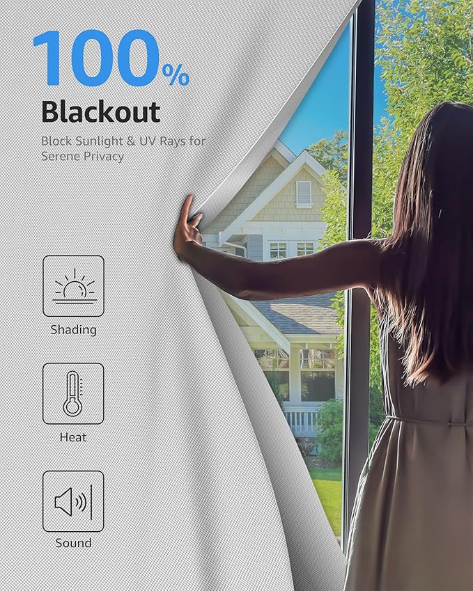 Sumobaby Blackout Curtains for Bedroom 35"x60" Portable No Drill Black Out Window Cover with Upgraded Hook&Loop Tapes,100% Blackout Shades,Thermal Insulated Blinds for Bedroom,Nursery(1 Panel,White)