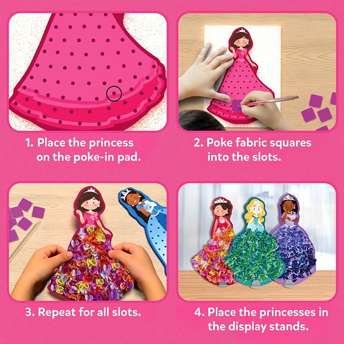 Skillmatics Poke-in Art – Magical Princesses, Wood Craft Kit, Gift for Kids | DIY Mess-Free Fun, Fine Motor Skills, Screen-Free, Pretend Play, Travel Activity, Girls & Boys Ages 4, 5, 6, 7, 8, 9