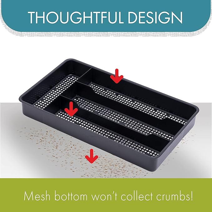 Dial Industries Small Cutlery, Utensil, Silverware Kitchen Drawer Organizer Tray, Black
