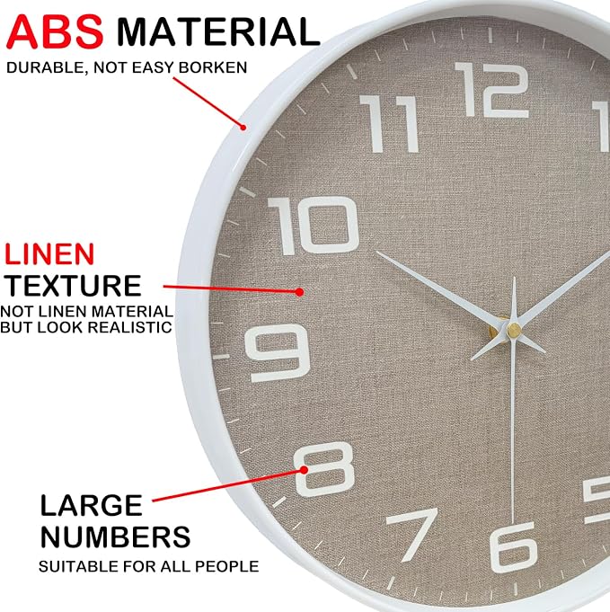 Silent Wall Clock with Large Numbers, 10 Inch Battery Operated Analog Clock