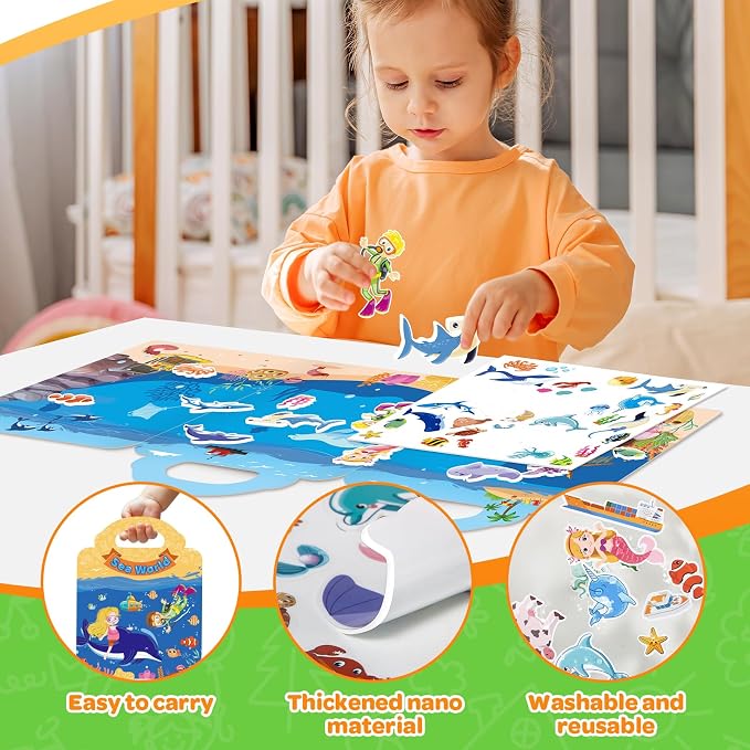 2 Sets Reusable Sticker Books for Toddler 1-3, Activity Books for Toddlers 2-4, Arts Crafts Jelly Stickers Travel Toys for Kids 3-5, Holiday and Birthday Gifts Easter Basket Stuffers for Boys Girls