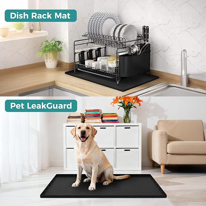 URMONA 40" x 22" Waterproof Silicone Mat in Multiple Sizes & Colors, Under Sink Mat for Kitchen & Bathroom, Pet Food Pad for Dogs & Cats, Kitchen Cabinet Liner, Multi-Purpose for Storage(Black)