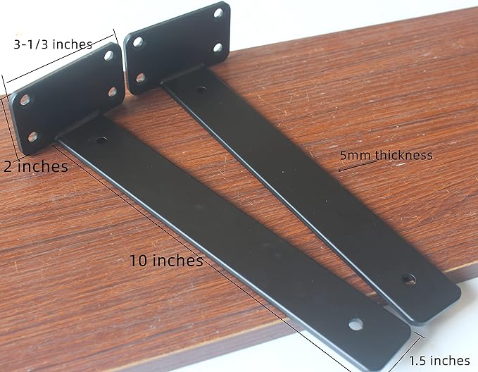 12 Pack - 10 inch Black Hidden L Shelf Bracket Iron Floating Shelf Brackets