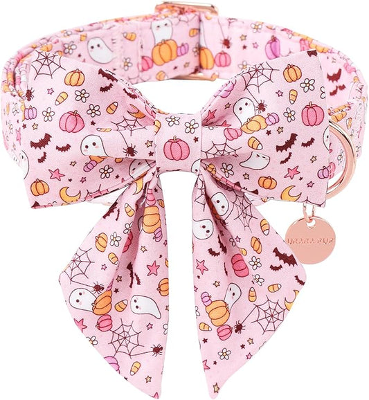 Halloween Dog Collar with Flower, Pink, XS