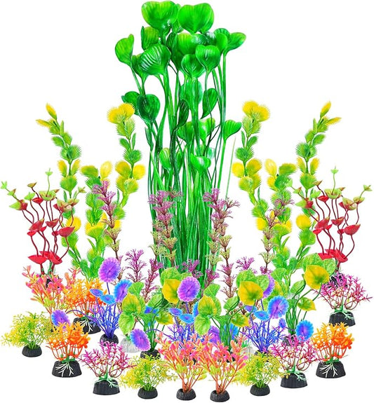 AQUANEAT 26pcs Artificial Fish Tank Plants, Multi Color Plastic Aquarium Accessories