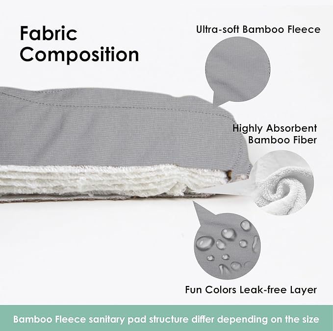 wegreeco 6 Pcs Reusable Menstrual Pads, Ultra Absorbent Cloth Pads for Heavy Flow, Sanitary for Teens, Women, Nonslip, Grey Inner, Grey Outer, X-Small