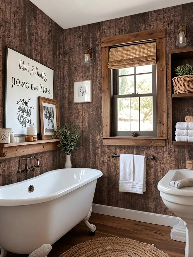 Dimoon Wood Wallpaper Brown Dark Wood Contact Paper Brown Wood Plank Wood Peel