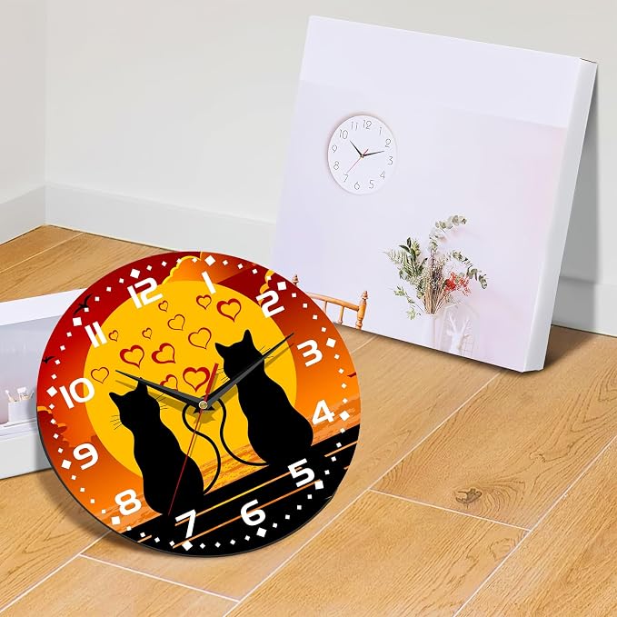 Two Cats in Love Seaside Wall Clock, Contemporary Easy to Read Decor