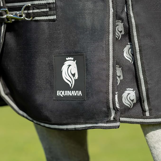 Equinavia Norse Lightweight 100g Fill Horse Rain Blanket | Waterproof Turnout Sheet - Black - 66 in - Black - 72 in