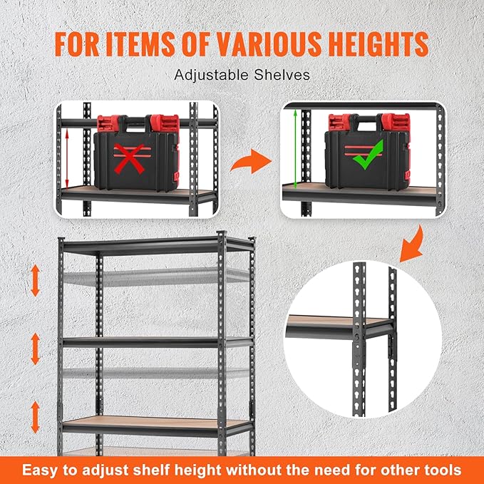5-Tier Adjustable Metal Shelving Unit, 36 x 18 x 72 in – Black