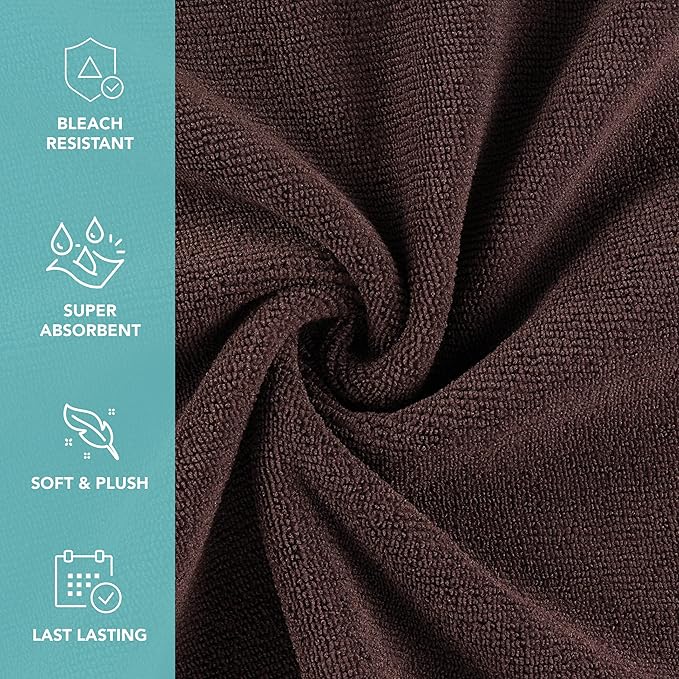 Arkwright Bleach Proof Salon Towels Bulk - Pack of 24 - Ultra Soft, Gentle Microfiber, Highly Absorbent & Quick Dry Spa Facial Towel for Hair Stylist, Nail Shop, and Esthetician, 16 x 27 in, Brown