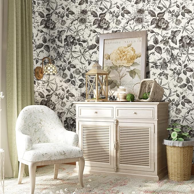 JiffDiff Vintage Peel and Stick Wall Stick，Champagne Wallpaper Rose Removable