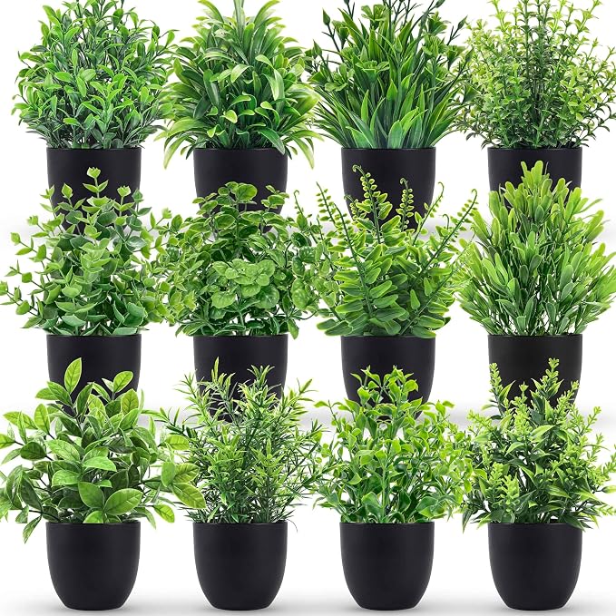Der Rose Fake Plants 12 Pack Artificial Plants Small Faux Plants in Black Pot