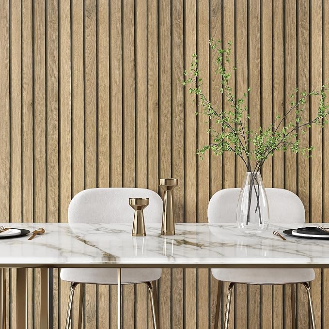 VEELIKE Slat Wood Contact Paper Wood Peel and Stick Wallpaper