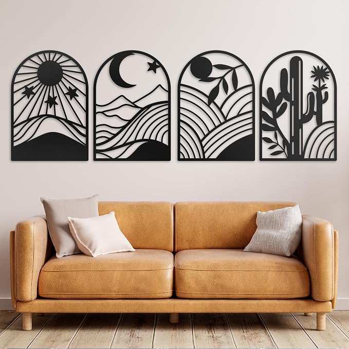 GALLERY GRACE Metal Wall Art Decor – 11" x 16", Office – Boho Minimalist Black